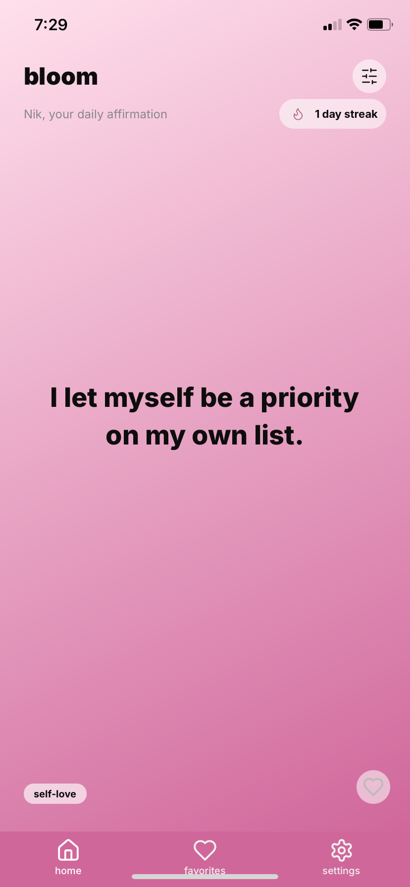 Bloom daily affirmation app screenshot
